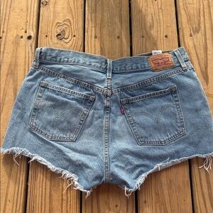 Levi's 501 Light Blue Distressed High-Rise Jean Shorts